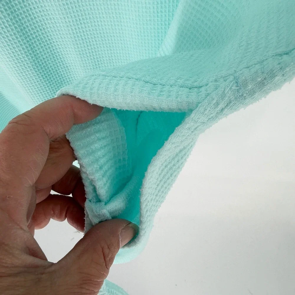 VTG Vanity Fair‎ Mint Green Waffle Knit Zip Robe L Housecoat Spa Knee Length